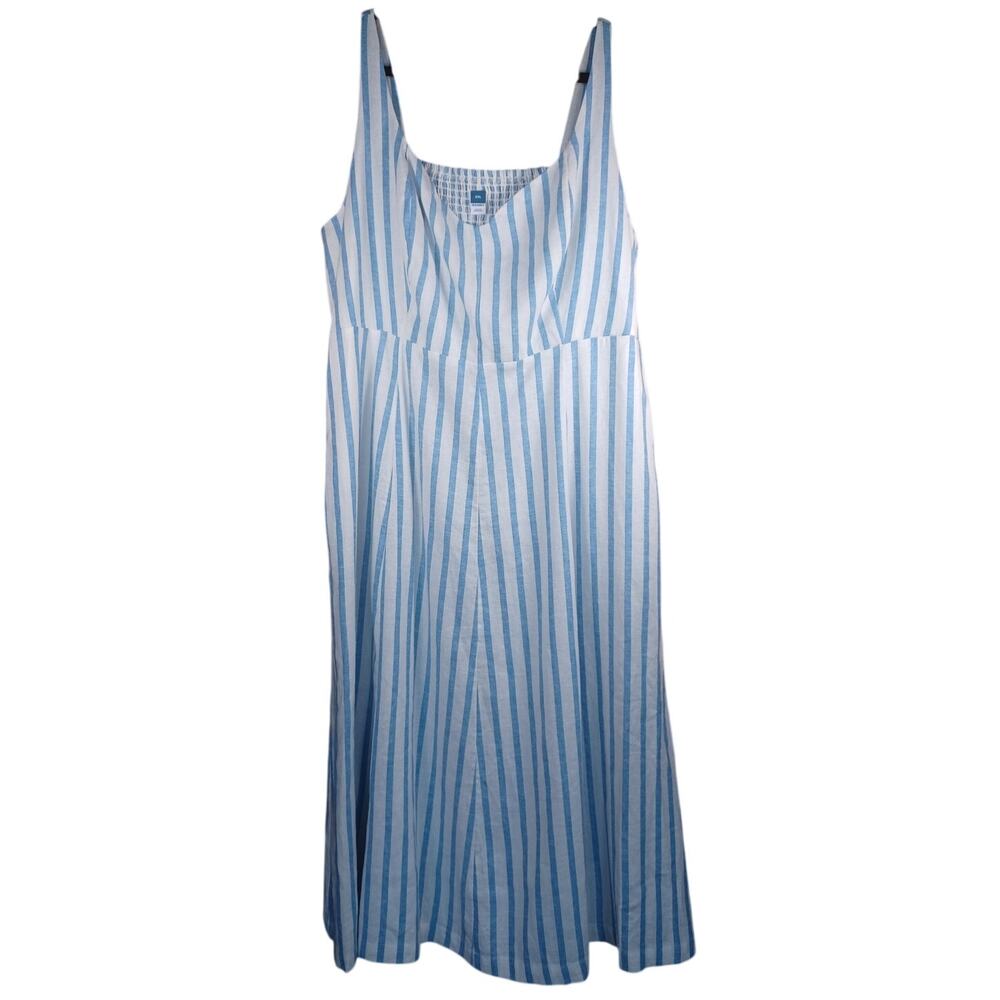 Old Navy Blue White Striped Coastal Maxi Dress XXL Linen Blend Summer Dress - Picture 4 of 7